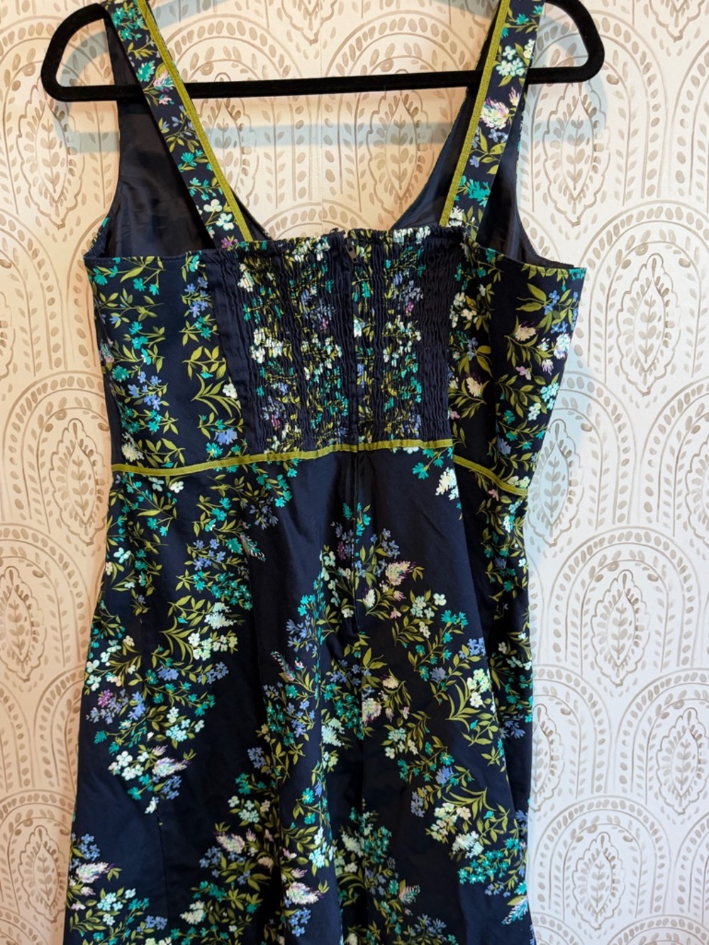 Vintage Y2K Size 14 Navy Green Floral Dress - R&K Originals 97% Cotton - Picture 5 of 8